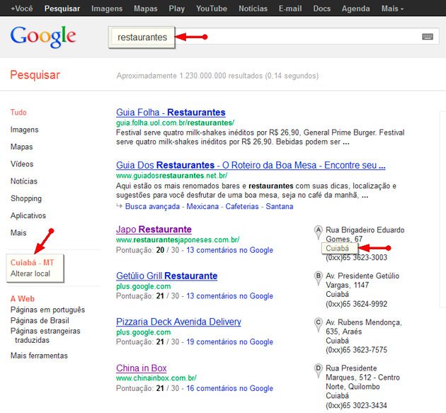 Página de Resultado de Pesquisa do Google para Cuiabá