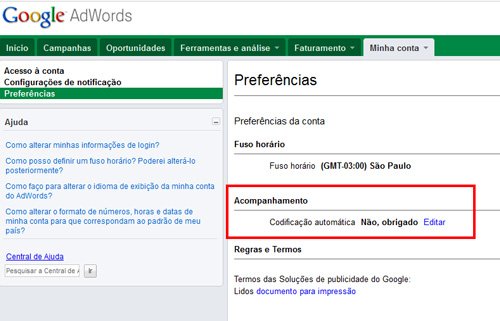 Configuração do Gclid do Google AdWords